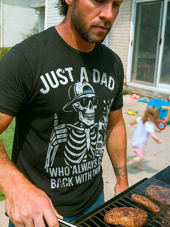 Funny Skeleton Dad T-Shirt – Just A Dad Who Always Came Back With The Milk