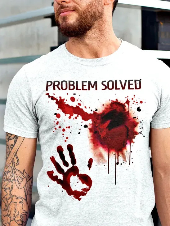 White problem solved bloody shirt with blood stained horror costume design