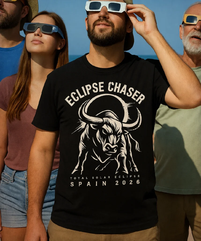 Eclipse chaser Solar Eclipse Spain 2026 shirt design by DOPESNAG