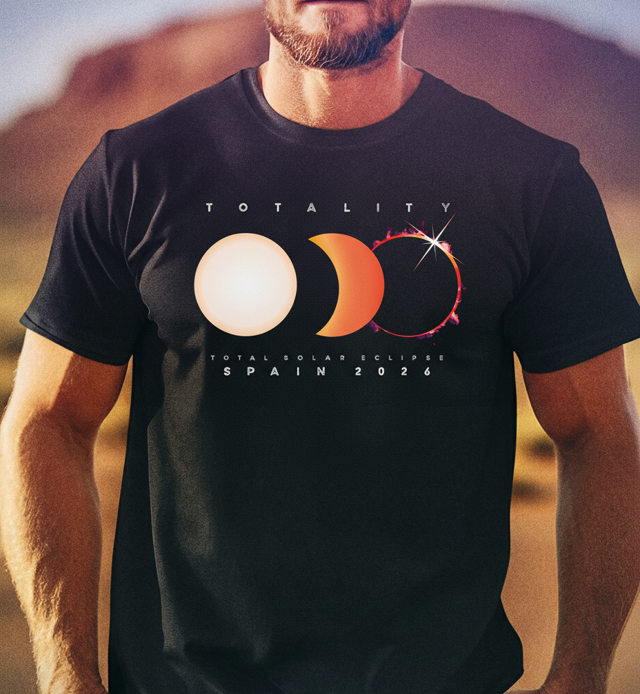 Solar Eclipse Spain 2026 shirts with totality graphic designs by DOPESNAG